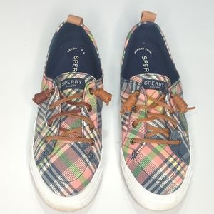 Sperry Women's Crest Vibe Kick Back Washed Plaid Sneakers Size 7.5